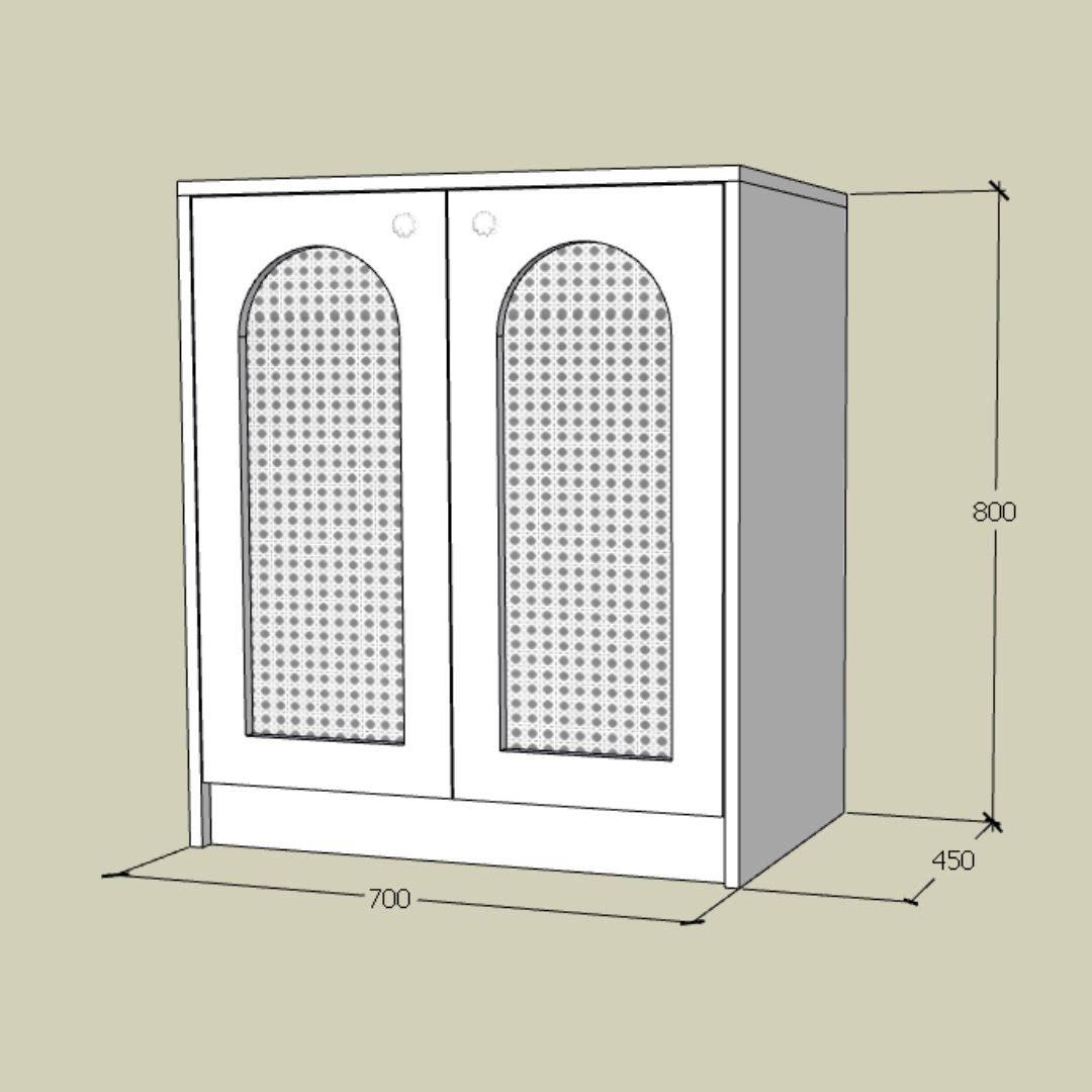 Tủ đa năng gỗ MDF phủ Melamine phối cánh mây nhựa đan thông thoáng, thiết kế hiện đại, thương hiệu KN Home Decor.
