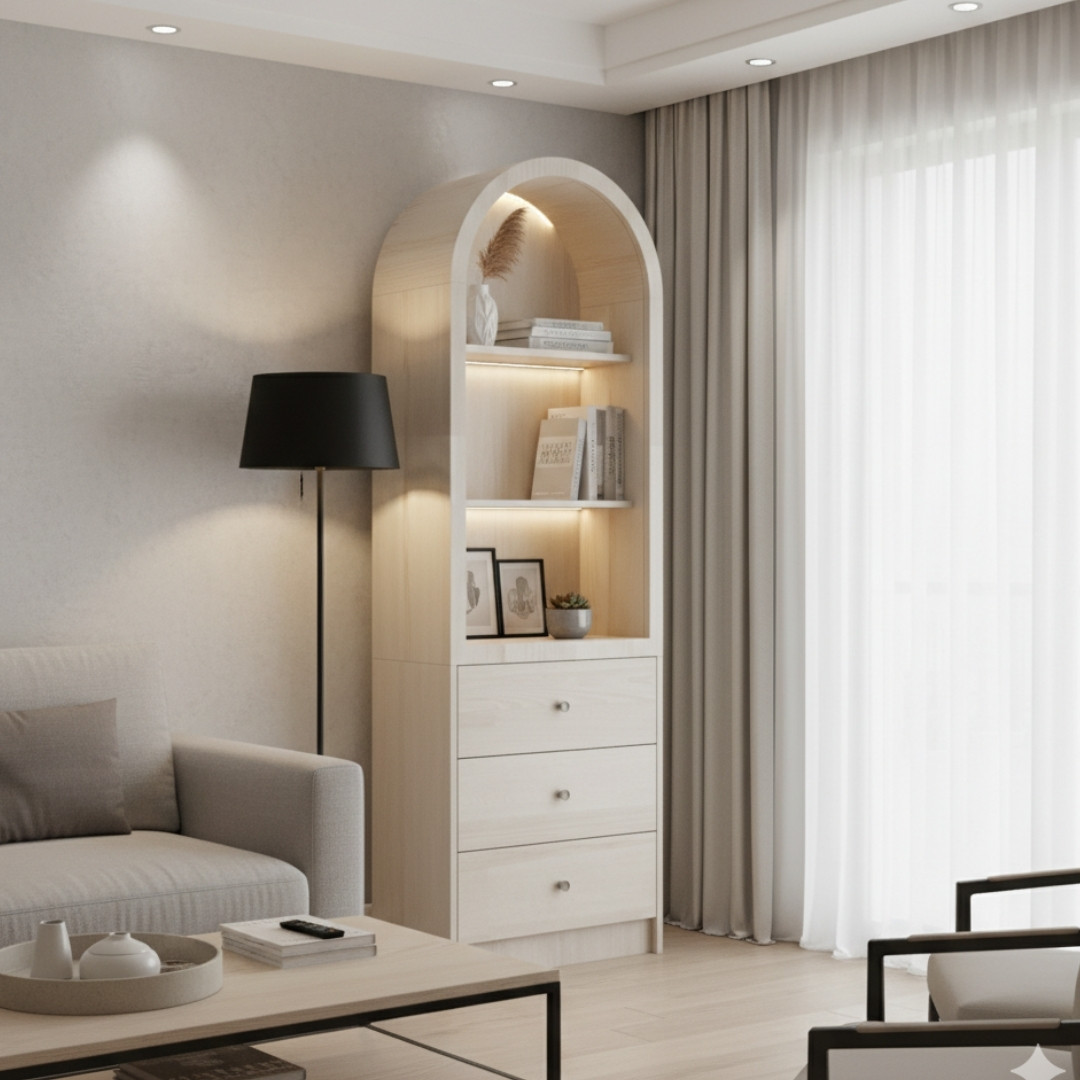 Tủ gỗ MDF phủ Melamine màu vân gỗ kết hợp trắng tinh tế