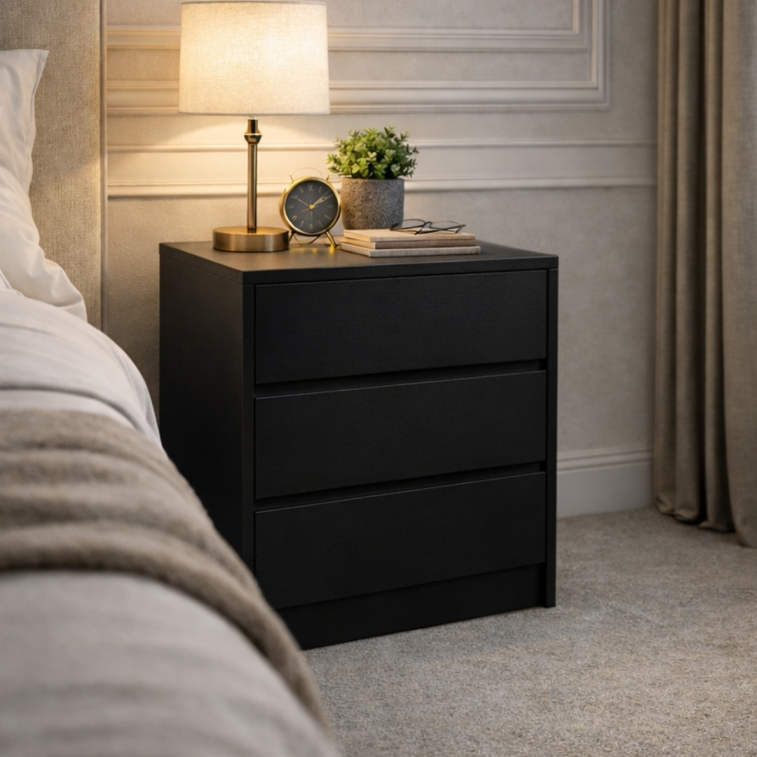 Tủ đầu giường gỗ MDF phủ melamine màu sáng tinh tế.