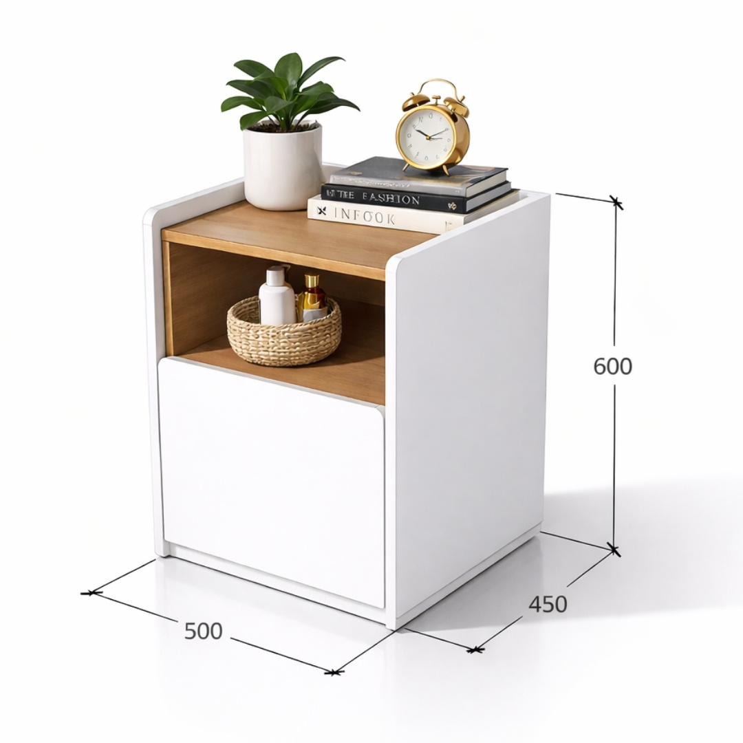 Tủ Đầu Giường MDF Melamine 50x45x60cm Cánh Mở Kèm Hộc Trang Trí KN Home Decor