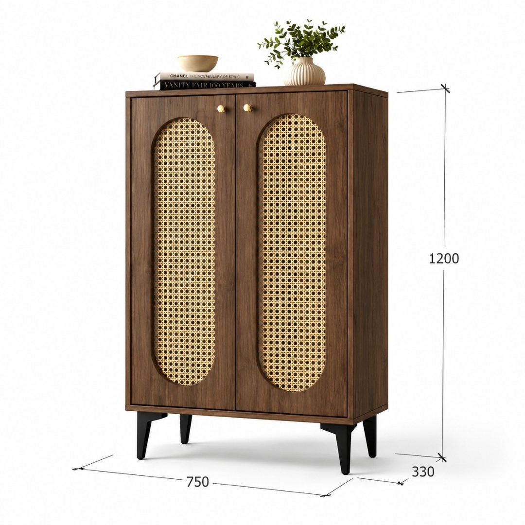TỦ GIÀY CÁNH MÂY ĐAN PHONG CÁCH RETRO 75x33x120CM – KN HOME DECOR