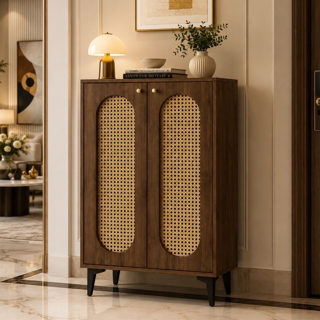TỦ GIÀY CÁNH MÂY ĐAN PHONG CÁCH RETRO 75x33x120CM – KN HOME DECOR