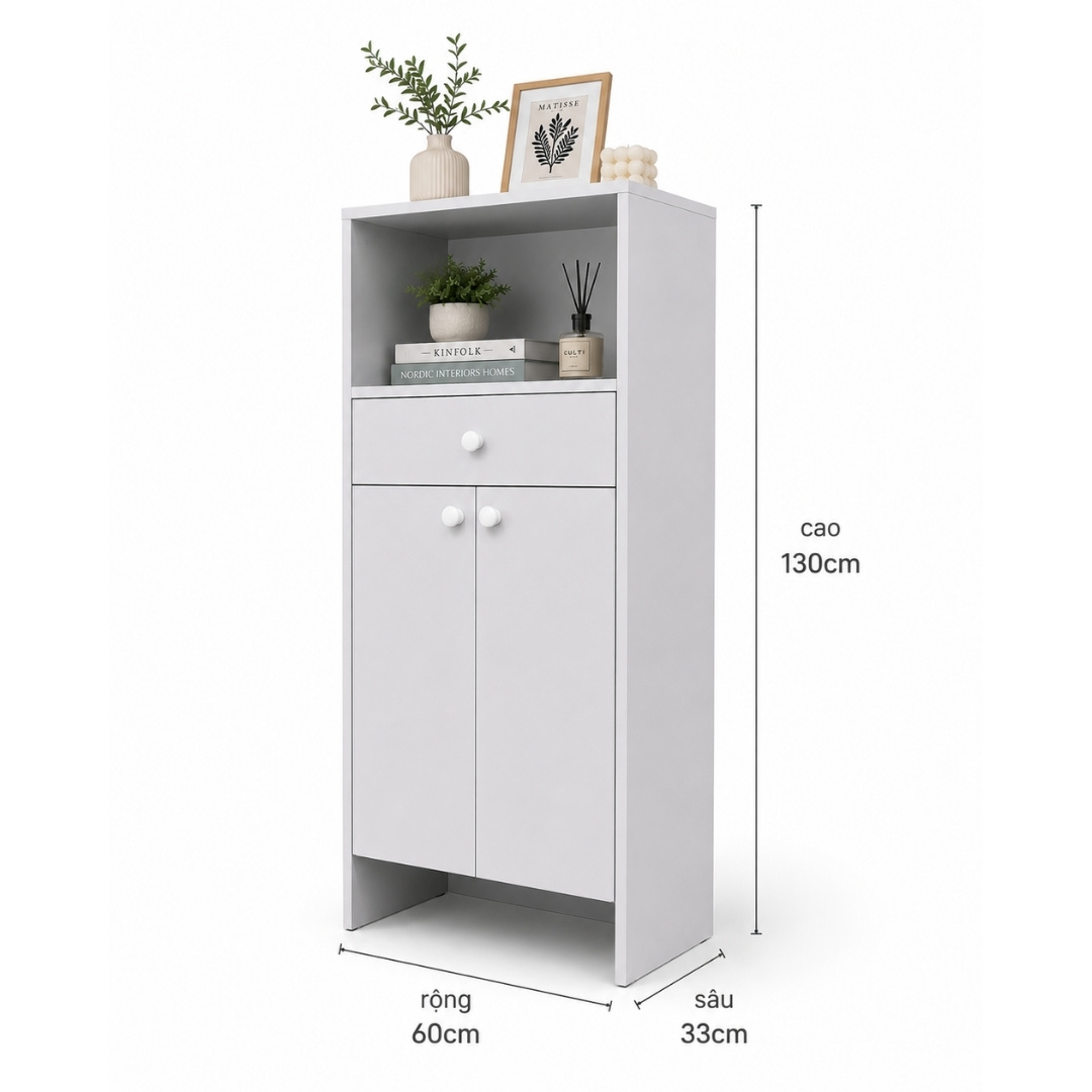 Tủ Giày Đa Năng 2 Cánh Kèm Hộc Kéo MDF Melamine 60x33x130cm – KN TGS6033130