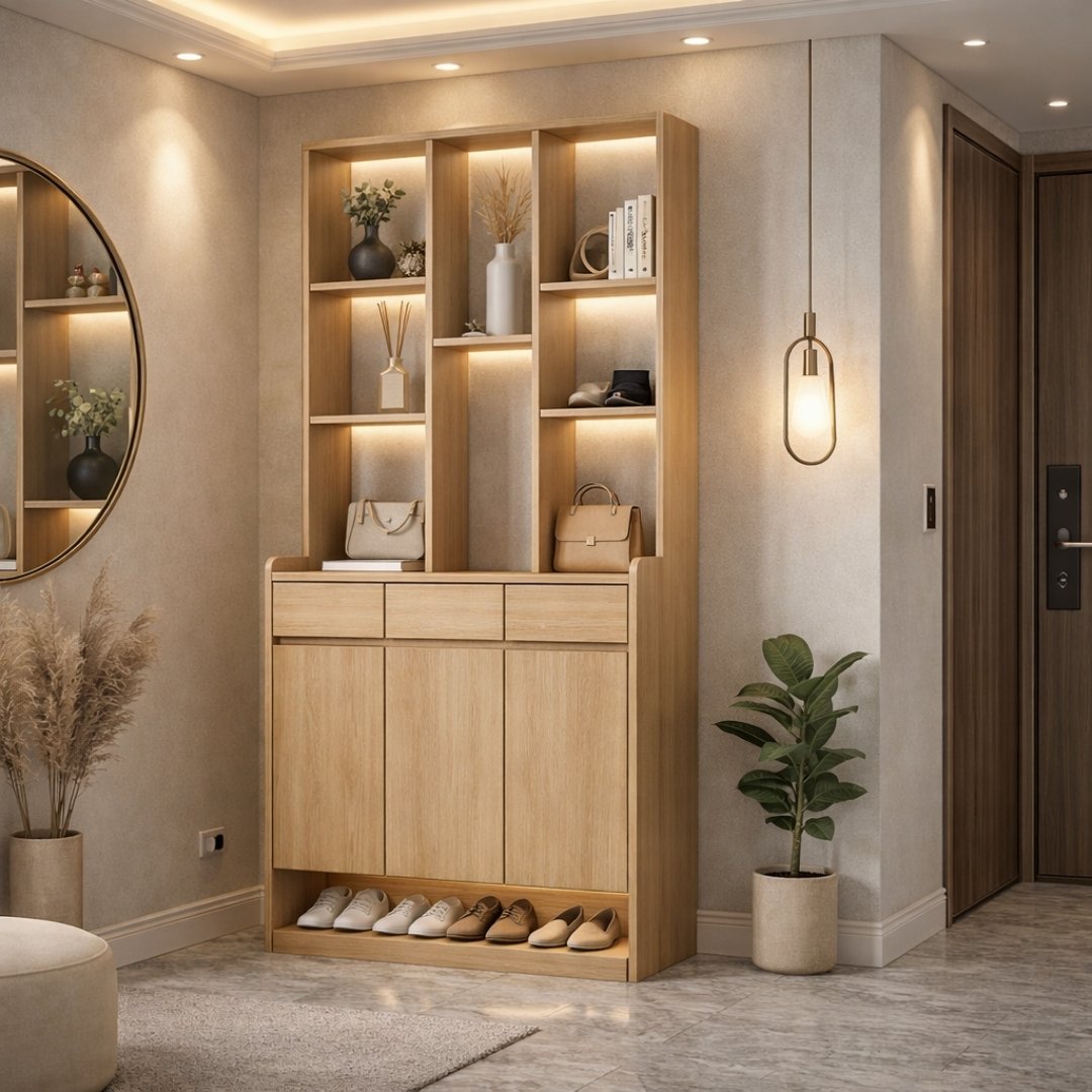 Tủ giày gỗ công nghiệp nhiều ngăn tiện dụng