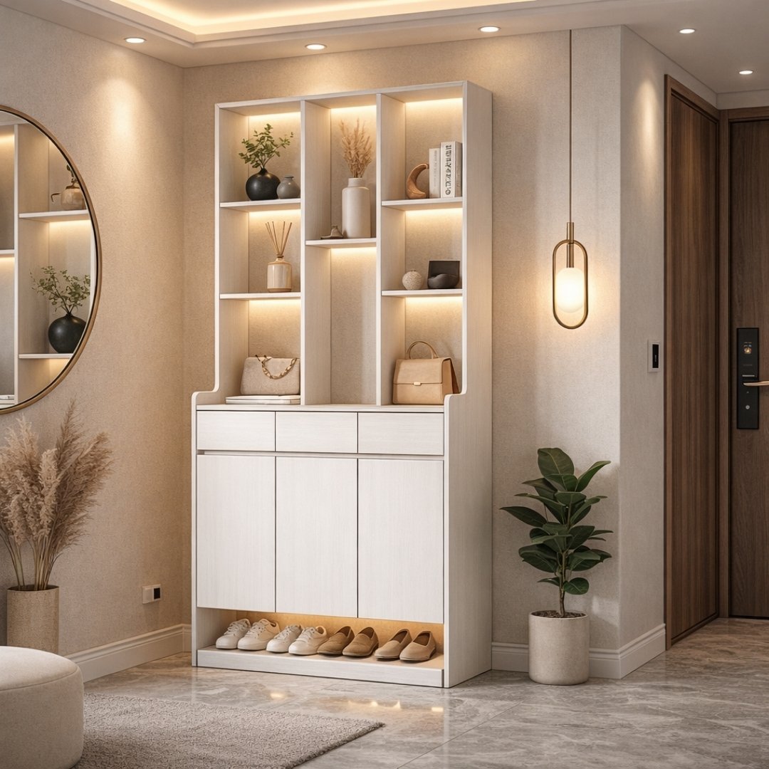 Tủ giày có kệ trang trí phía trên hiện đại