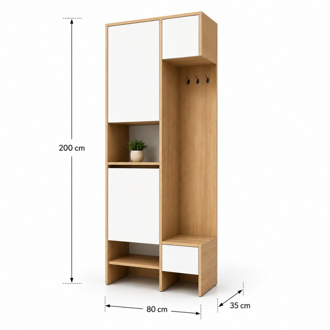 Tủ Giày Kết Hợp Giá Treo Đồ MDF Chống Ẩm 80x35x200cm KN-TG8035200