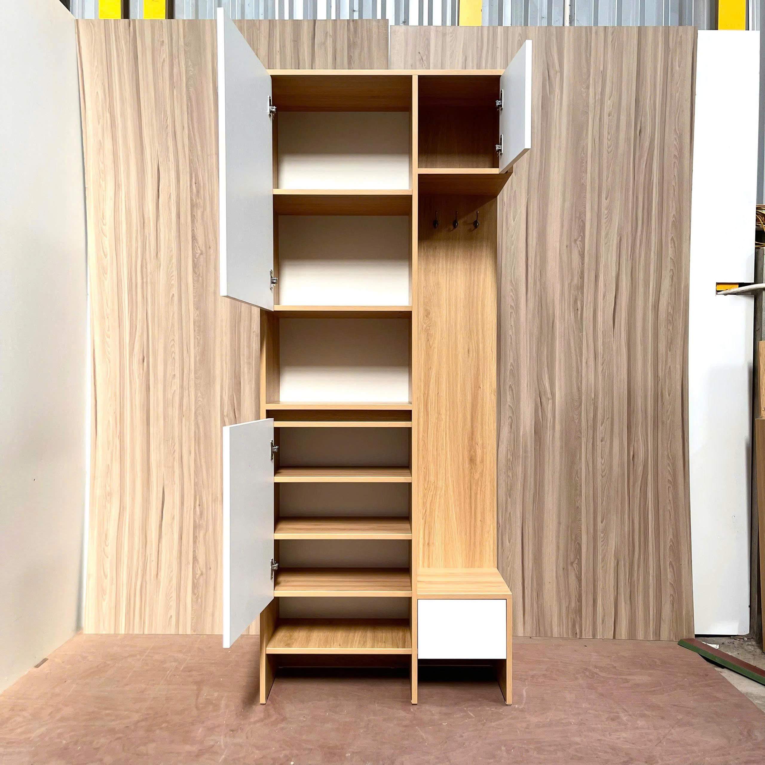Tủ Giày Kết Hợp Giá Treo Đồ MDF Chống Ẩm 80x35x200cm KN-TG8035200