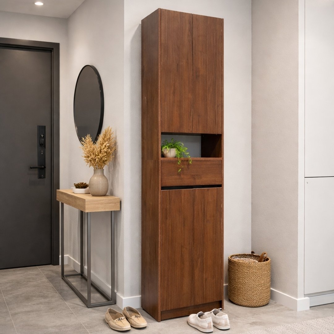 Tủ Giày Kịch Trần MDF Melamine 68x34x240cm Thiết Kế Đa Năng Cánh Đóng KN Home Decor