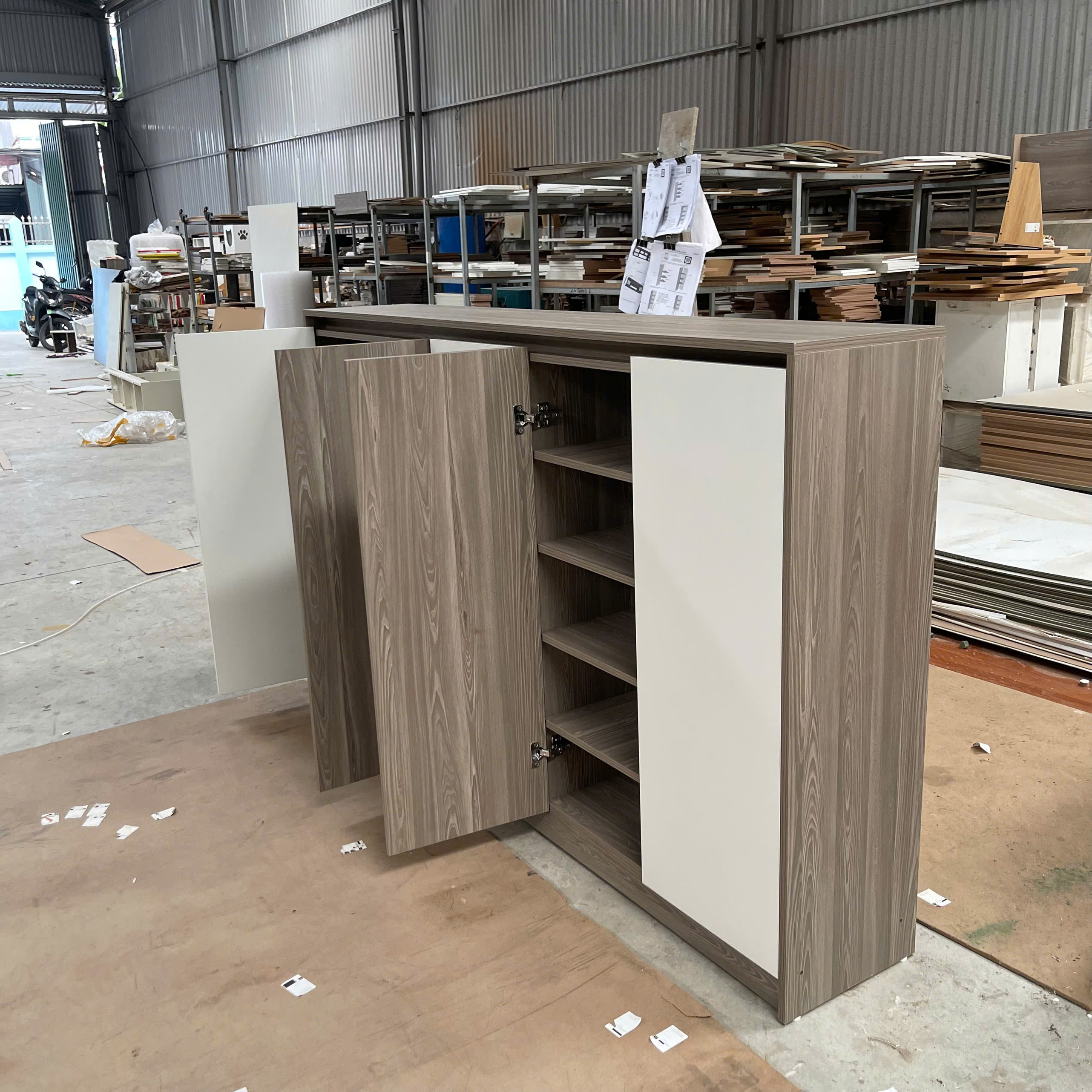 Tủ Giày MDF Melamine 200x35x120cm Cánh Mở Nhiều Ngăn Hiện Đại KN Home Decor