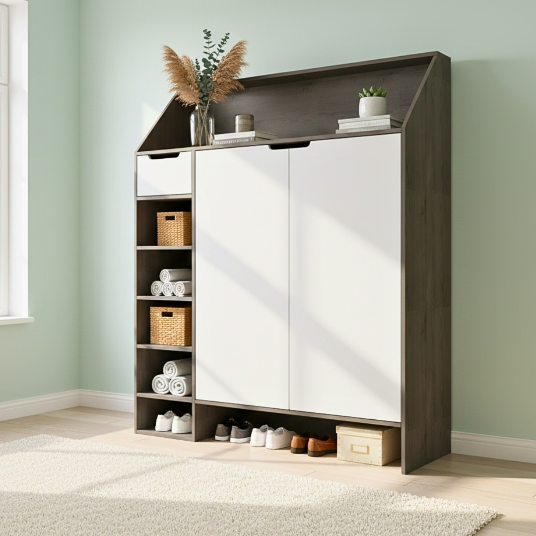 Tủ giày gỗ MDF phủ Melamine  hiện đại, thiết kế đa năng, nhiều kích thước, thương hiệu KN Home Decor.