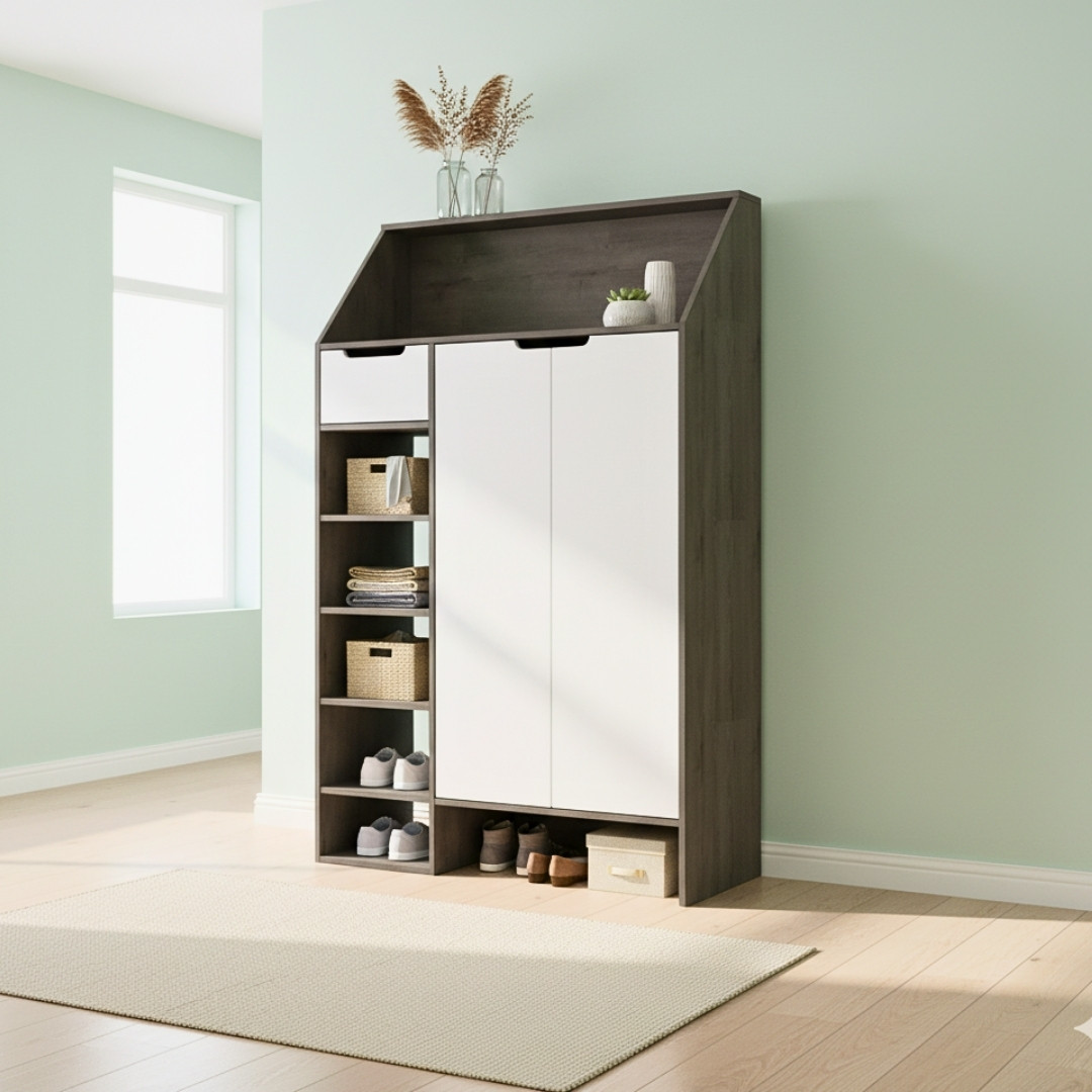 Tủ giày gỗ MDF phủ Melamine  hiện đại, thiết kế đa năng, nhiều kích thước, thương hiệu KN Home Decor.