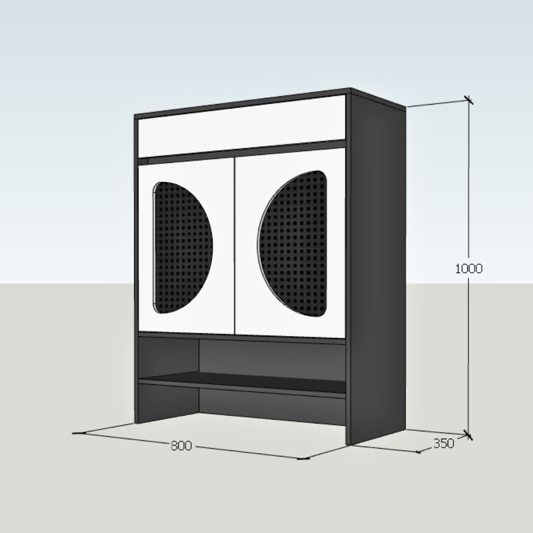 Tủ giày MDF phủ Melamine với cánh phối mây nhựa tự nhiên, thiết kế thông thoáng hiện đại, thương hiệu KN Home Decor.