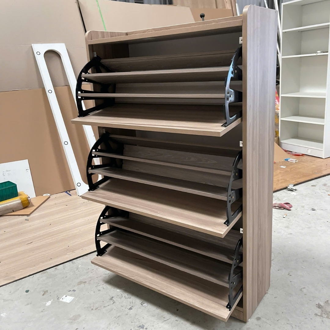 Tủ giày MDF phủ Melamine tích hợp phụ kiện thông minh, ngăn chứa linh hoạt, thiết kế hiện đại KN Home Decor.