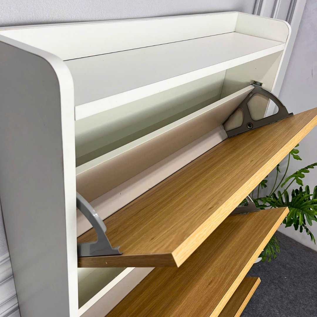Tủ giày MDF phủ Melamine tích hợp phụ kiện thông minh, ngăn chứa linh hoạt, thiết kế hiện đại KN Home Decor.