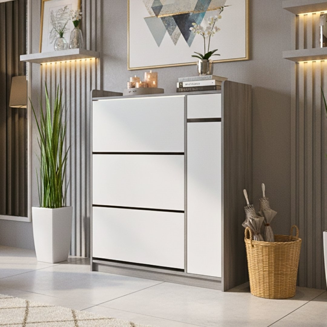 Tủ giày MDF phủ Melamine tích hợp phụ kiện thông minh, ngăn chứa linh hoạt, thiết kế hiện đại KN Home Decor.