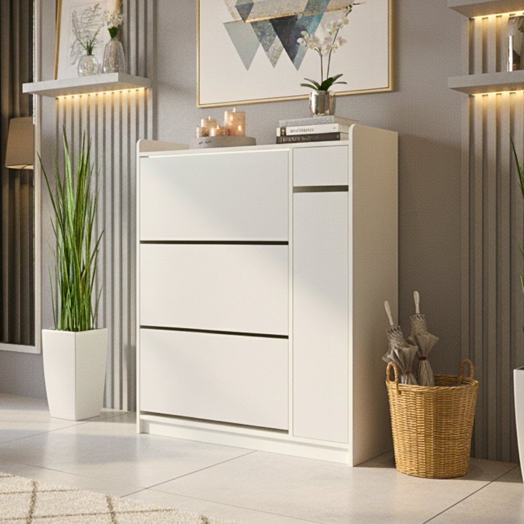 Tủ giày MDF phủ Melamine tích hợp phụ kiện thông minh, ngăn chứa linh hoạt, thiết kế hiện đại KN Home Decor.