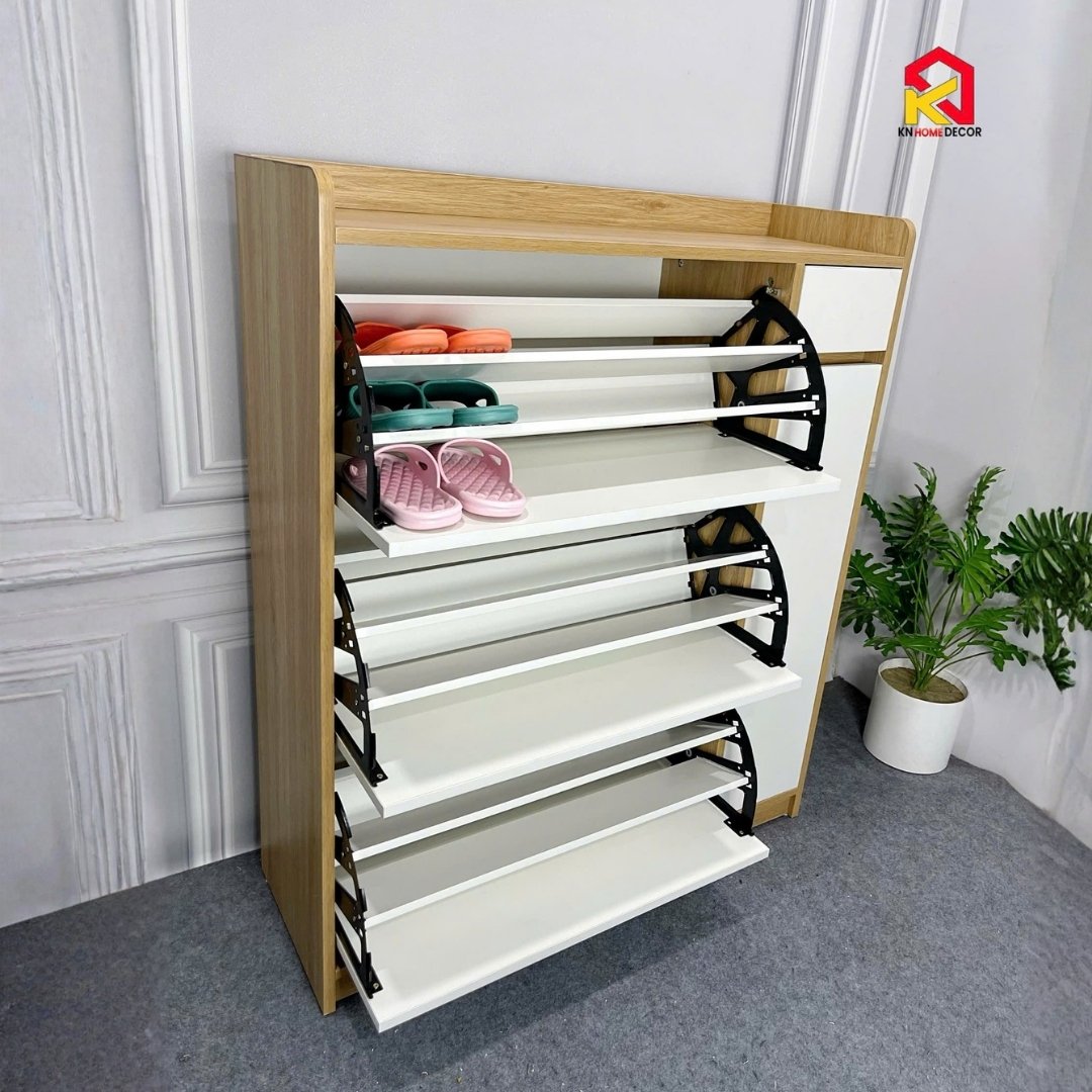 Tủ giày MDF phủ Melamine tích hợp phụ kiện thông minh, ngăn chứa linh hoạt, thiết kế hiện đại KN Home Decor.