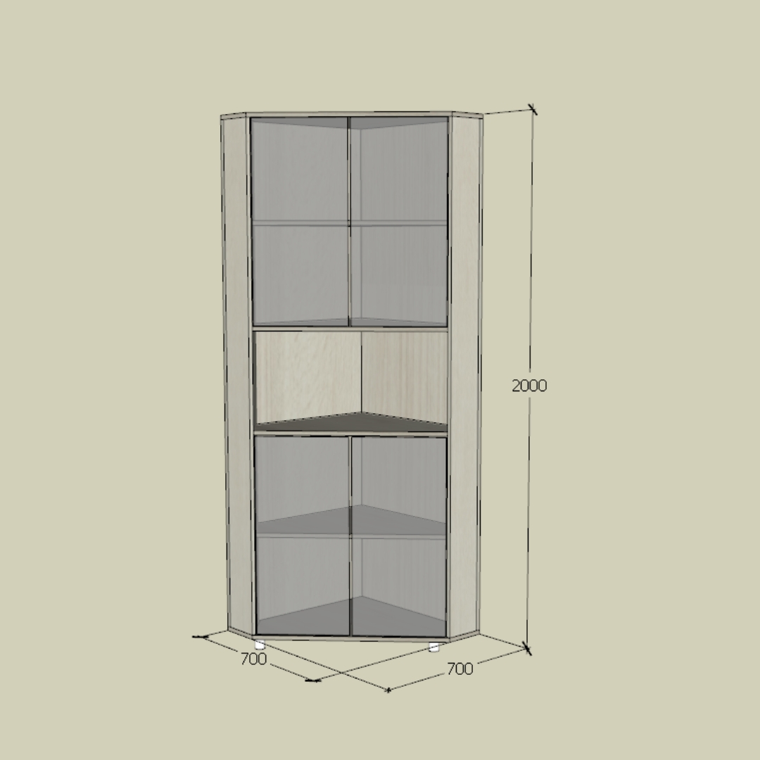 Kệ góc MDF phủ Melamine cánh kính nhiều tầng, giúp tận dụng góc tường hiệu quả, thương hiệu KN Home Decor.