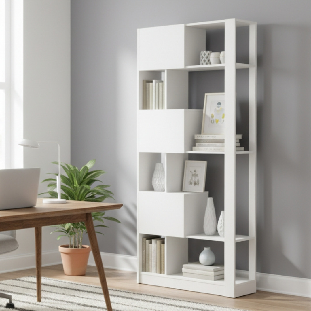 Tủ kệ sách kết hợp kệ mở và khoang kín