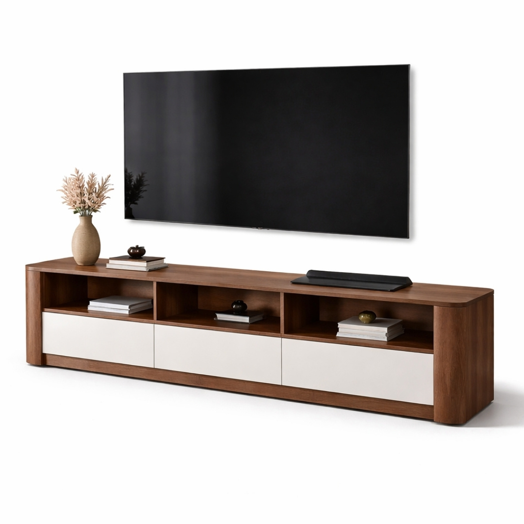 Tủ Kệ Tivi MDF Melamine 220x35x55cm Phong Cách Hiện Đại Bo Góc Mềm KN Home Decor KN-TV2203555