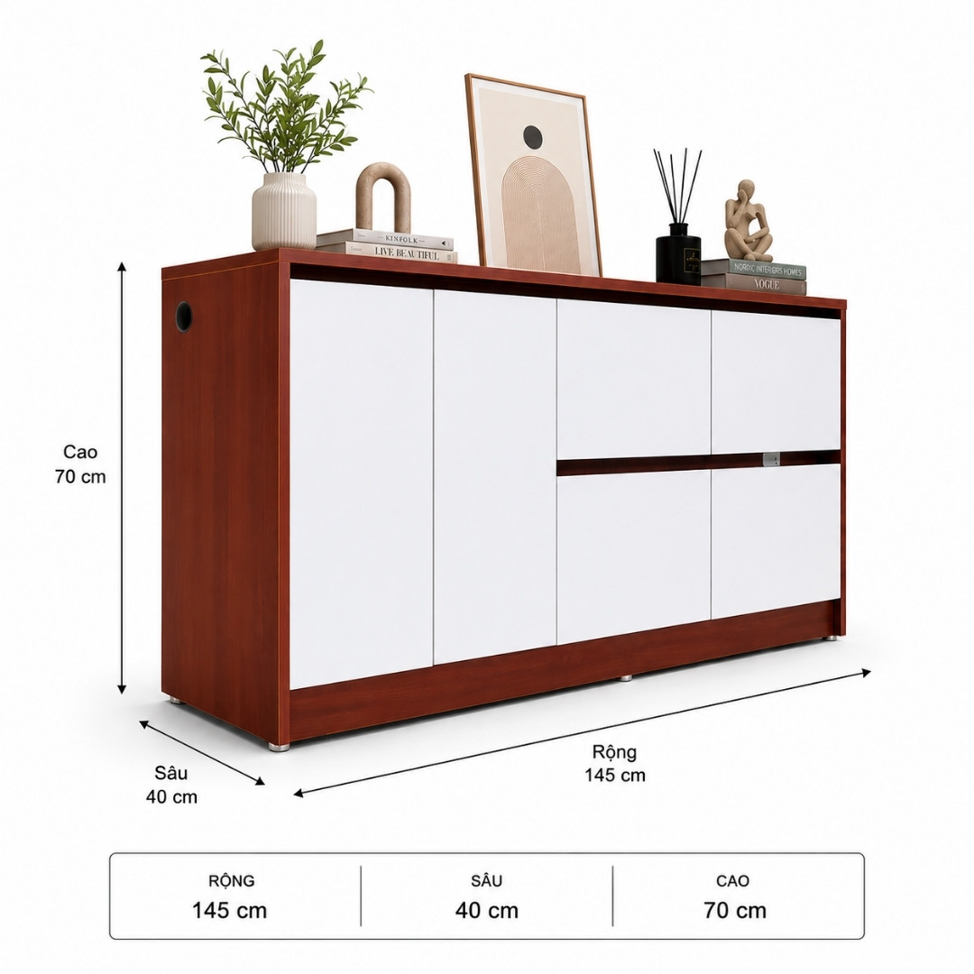 Tủ Lưu Trữ 2 Cánh Mở 4 Ngăn Kéo MDF Melamine Hiện Đại – KN TLT2C4NK