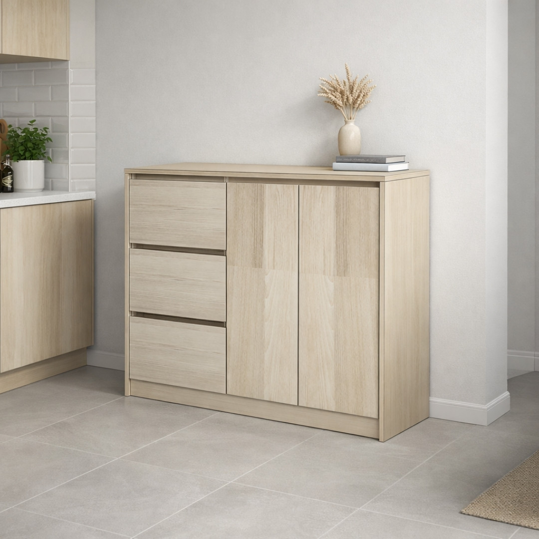 Tủ Lưu Trữ Đa Năng MDF Melamine 120x35x100cm Cánh Mở Kết Hợp Ngăn Kéo Hiện Đại KN Home Decor