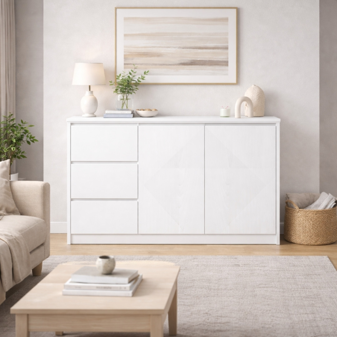 Tủ Lưu Trữ Đa Năng MDF Melamine 120x35x100cm Cánh Mở Kết Hợp Ngăn Kéo Hiện Đại KN Home Decor