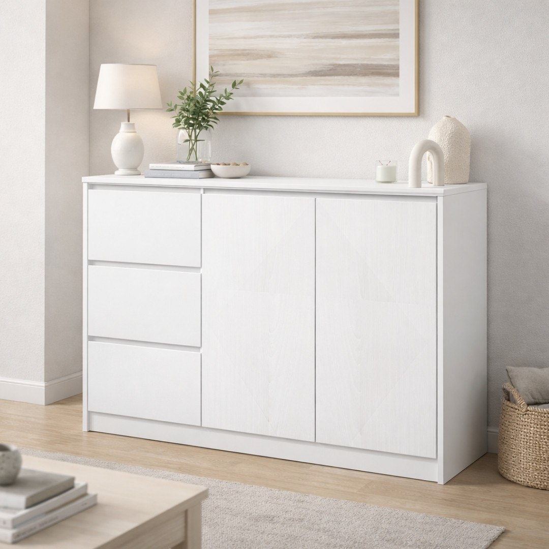 Tủ Lưu Trữ Đa Năng MDF Melamine 120x35x100cm Cánh Mở Kết Hợp Ngăn Kéo Hiện Đại KN Home Decor