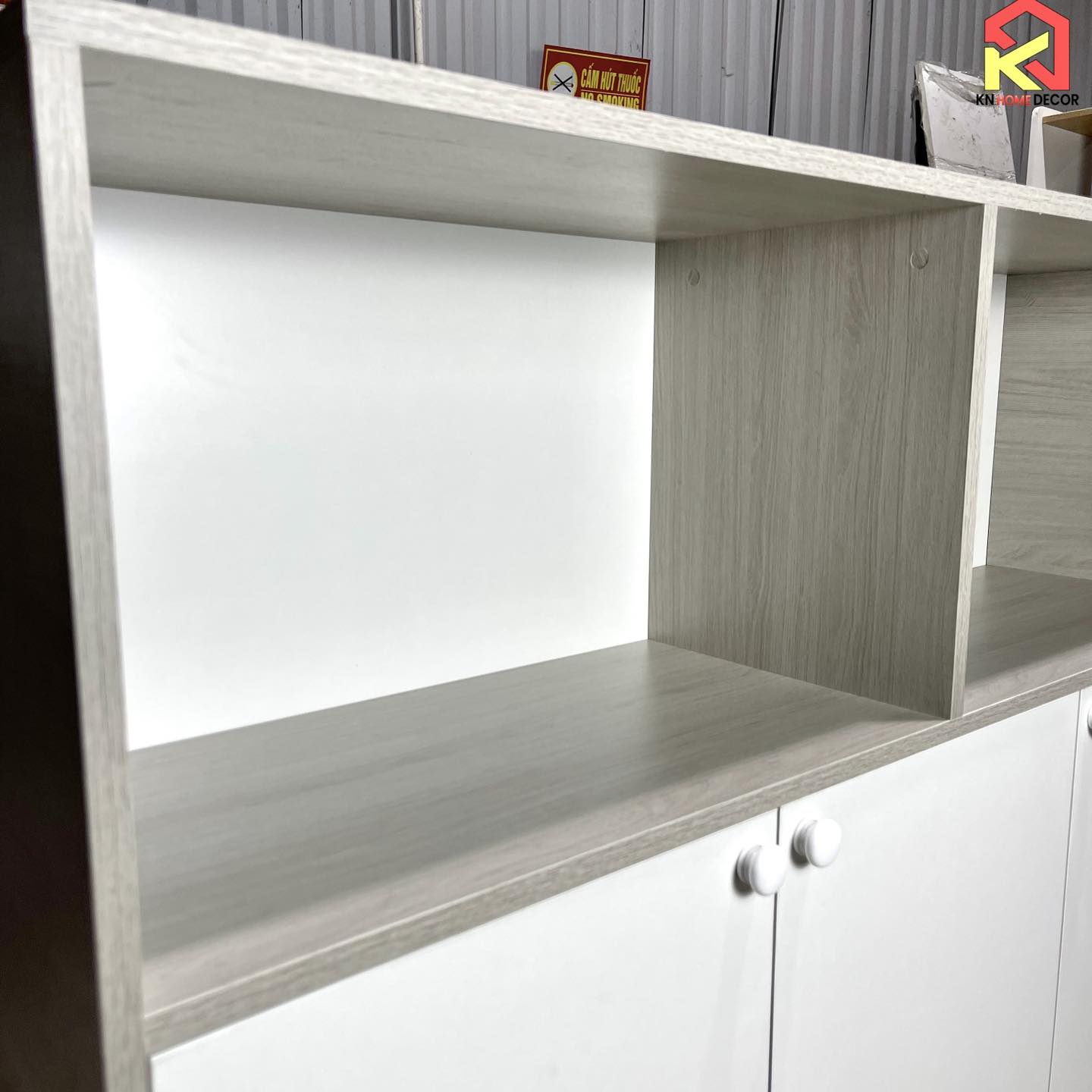 Tủ Lưu Trữ Đa Năng MDF Melamine 130x35x120cm Kệ Trang Trí Kết Hợp Cánh Đóng Hiện Đại KN Home Decor