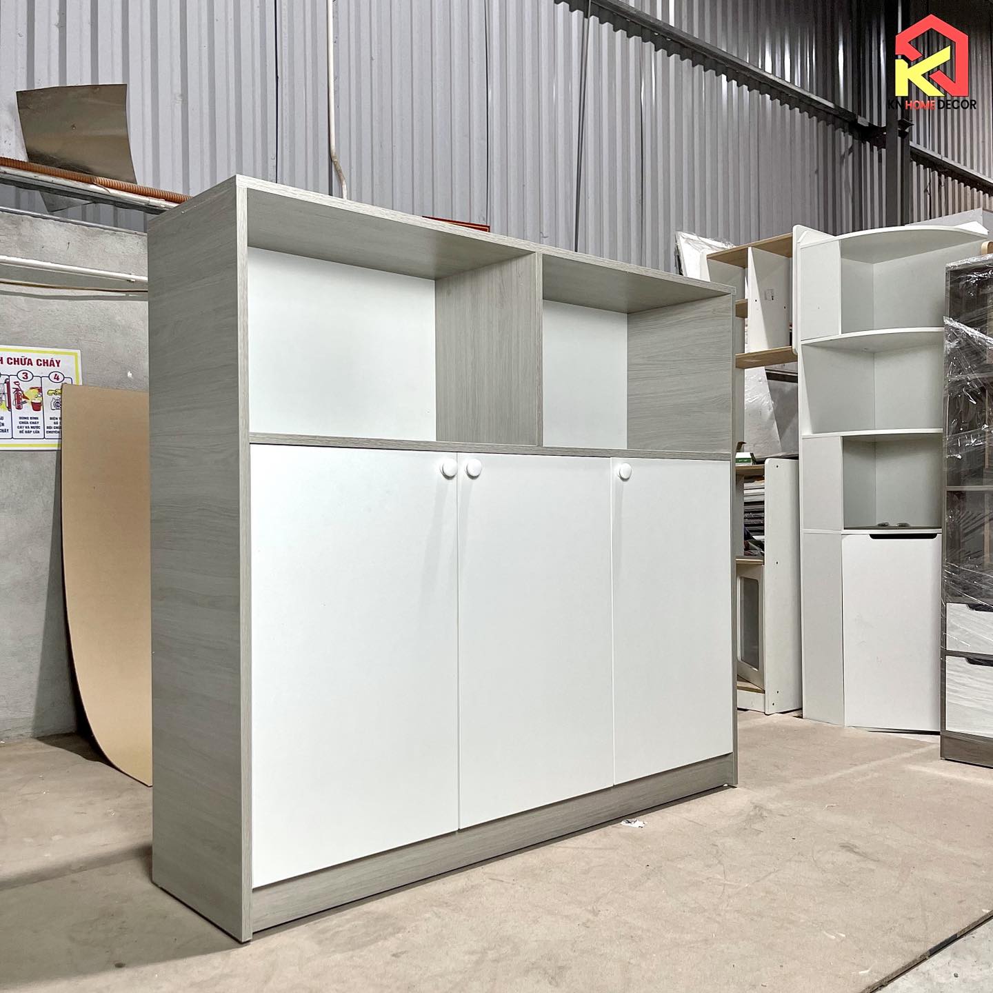 Tủ Lưu Trữ Đa Năng MDF Melamine 130x35x120cm Kệ Trang Trí Kết Hợp Cánh Đóng Hiện Đại KN Home Decor