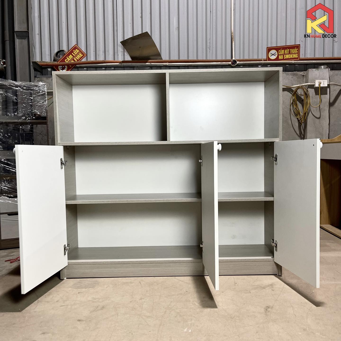 Tủ Lưu Trữ Đa Năng MDF Melamine 130x35x120cm Kệ Trang Trí Kết Hợp Cánh Đóng Hiện Đại KN Home Decor