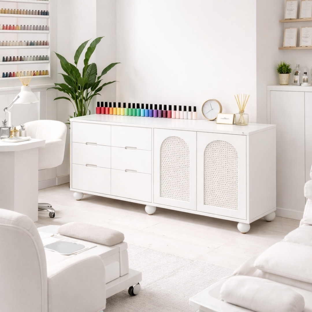 Tủ Lưu Trữ Đa Năng MDF Melamine 160x40x80cm Kết Hợp Ngăn Kéo & Cánh Mở Mây Đan Hiện Đại KN Home Decor