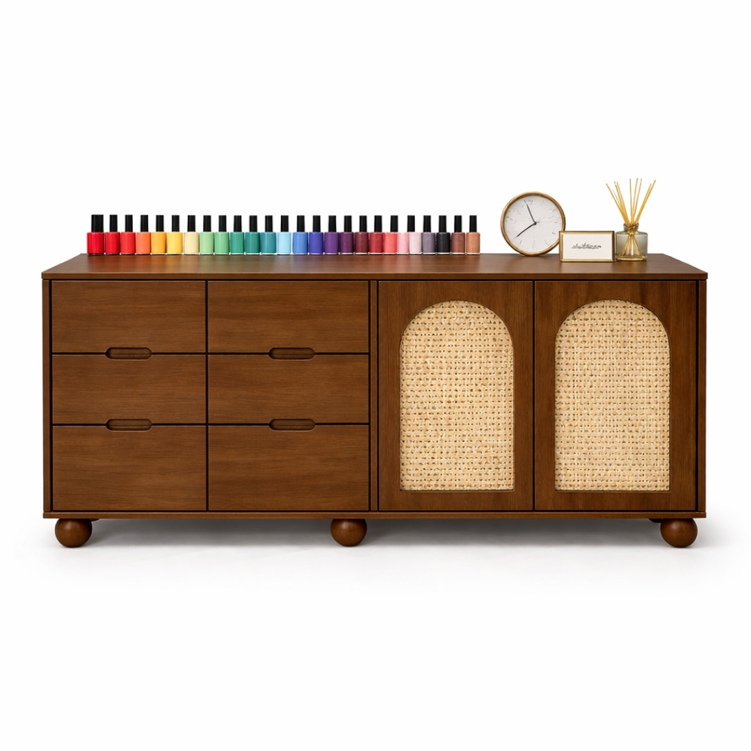 Tủ Lưu Trữ Đa Năng MDF Melamine 160x40x80cm Kết Hợp Ngăn Kéo & Cánh Mở Mây Đan Hiện Đại KN Home Decor