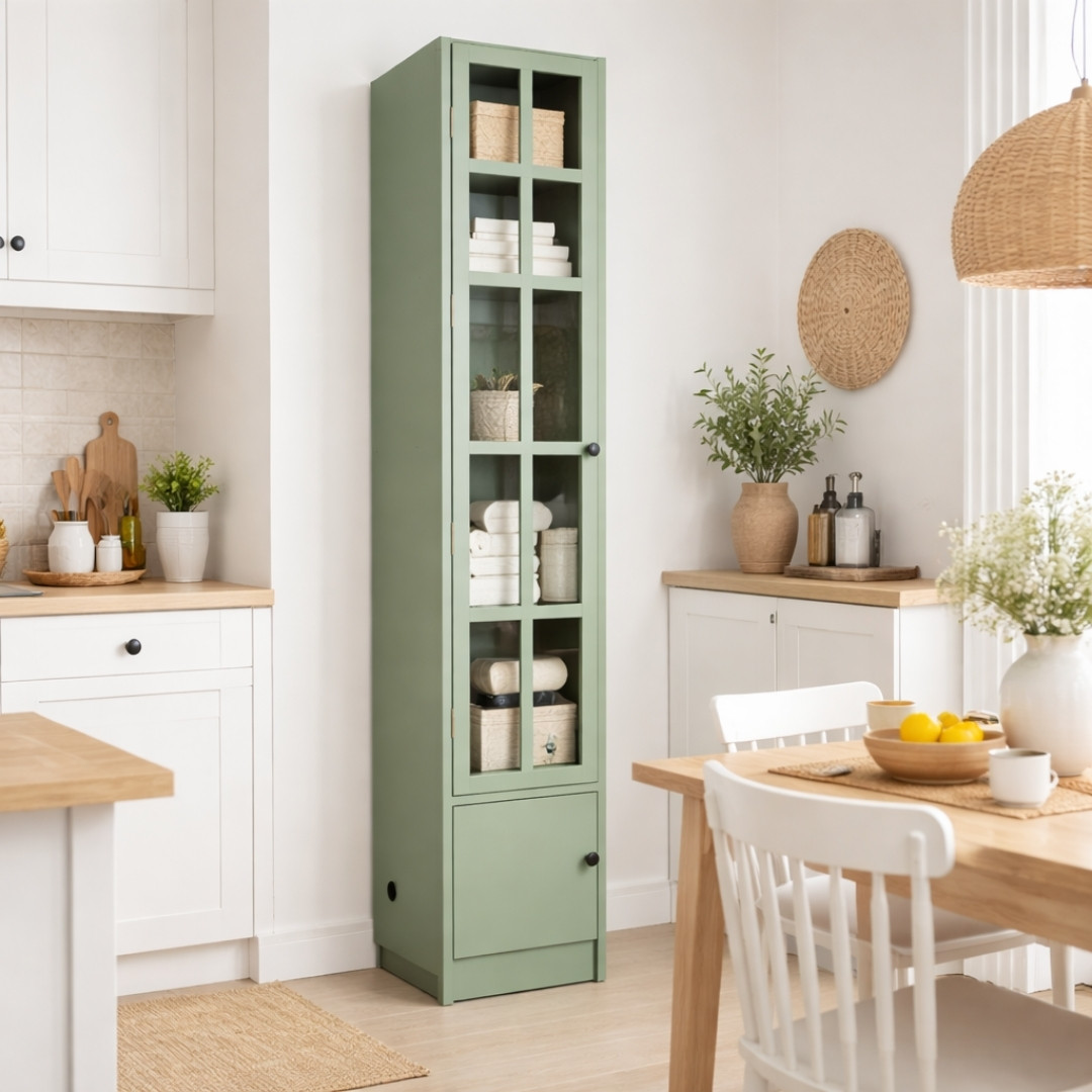 Tủ Lưu Trữ Đa Năng MDF Melamine 30x30x180cm Cánh Kính Cường Lực 5mm Hiện Đại KN Home Decor