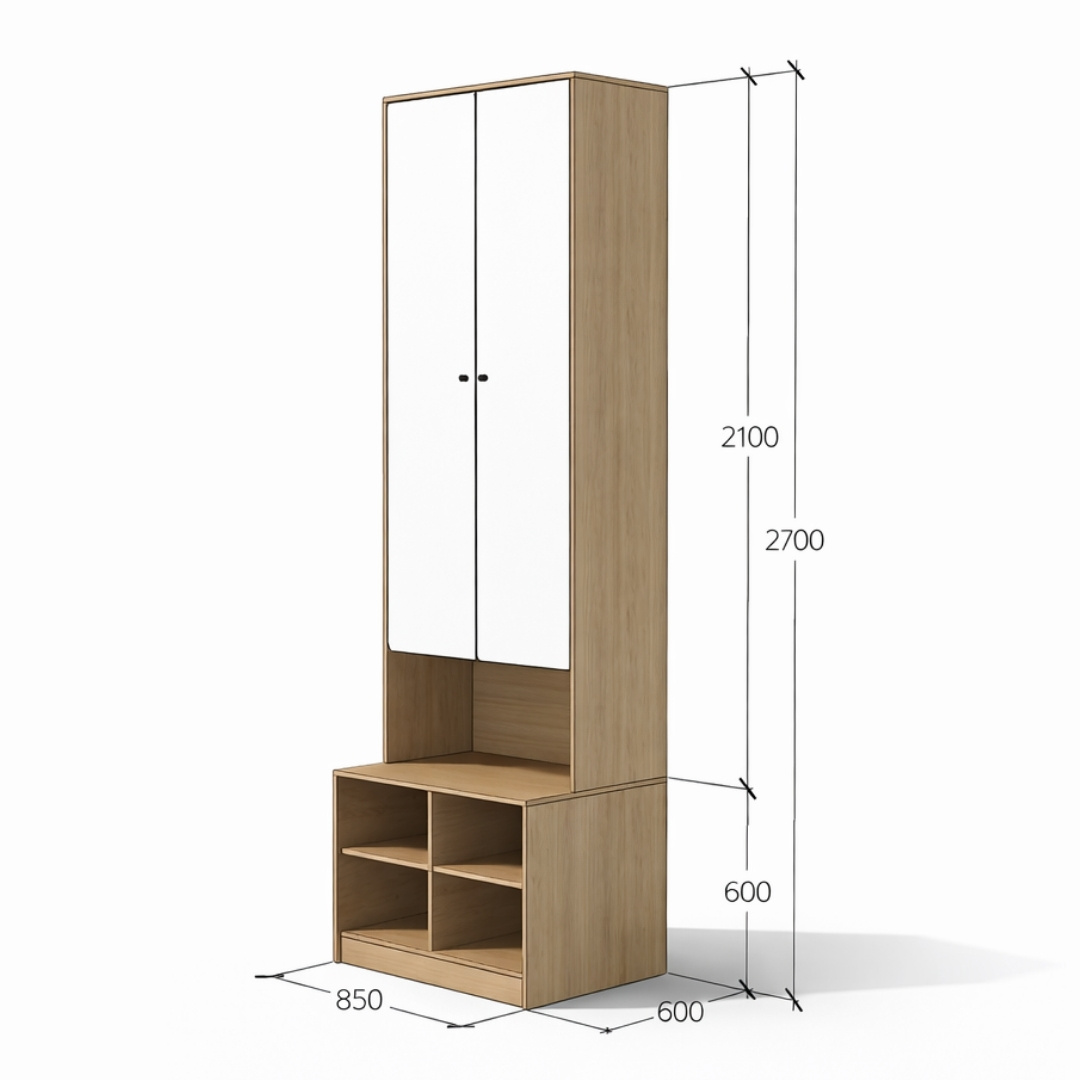 Tủ Lưu Trữ Đa Năng MDF Melamine 85x60x270cm Tủ Quần Áo Kết Hợp Kệ KN Home Decor