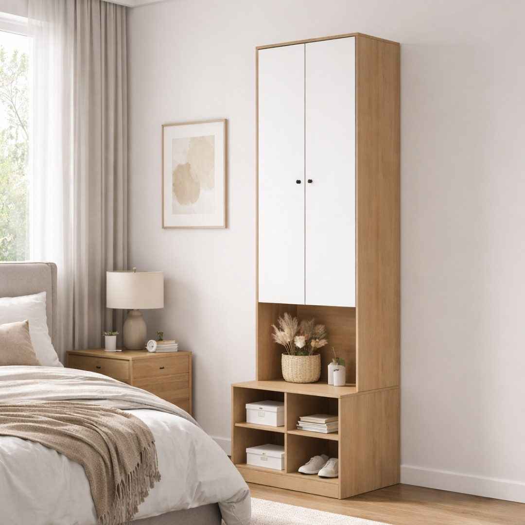 Tủ Lưu Trữ Đa Năng MDF Melamine 85x60x270cm Tủ Quần Áo Kết Hợp Kệ KN Home Decor
