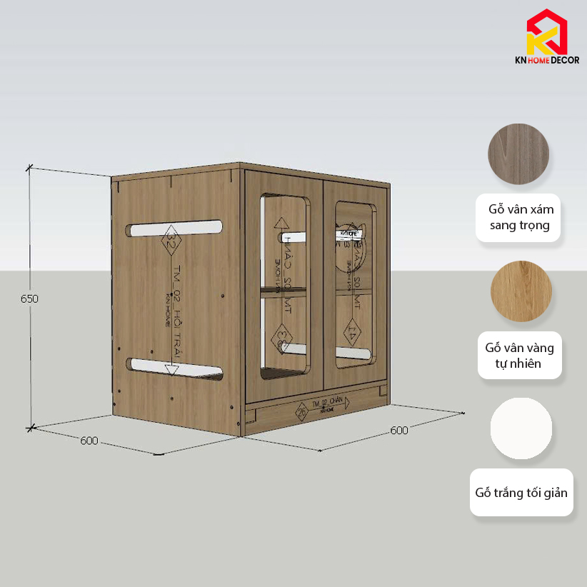 Chuồng mèo MDF phủ Melamine có ô thông thoáng, cửa kính mica và ngăn vệ sinh, thương hiệu KN Home Decor.