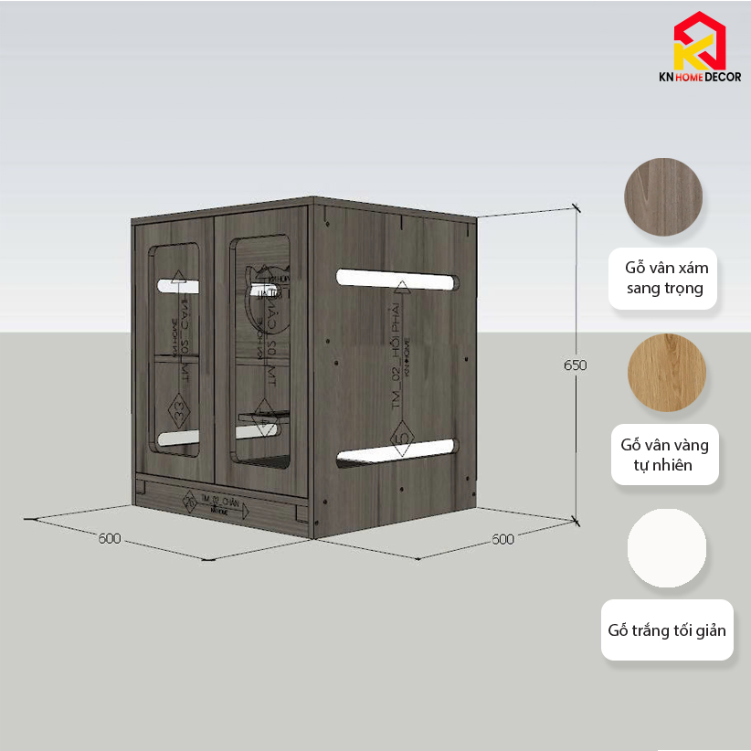 Chuồng mèo MDF phủ Melamine có ô thông thoáng, cửa kính mica và ngăn vệ sinh, thương hiệu KN Home Decor.