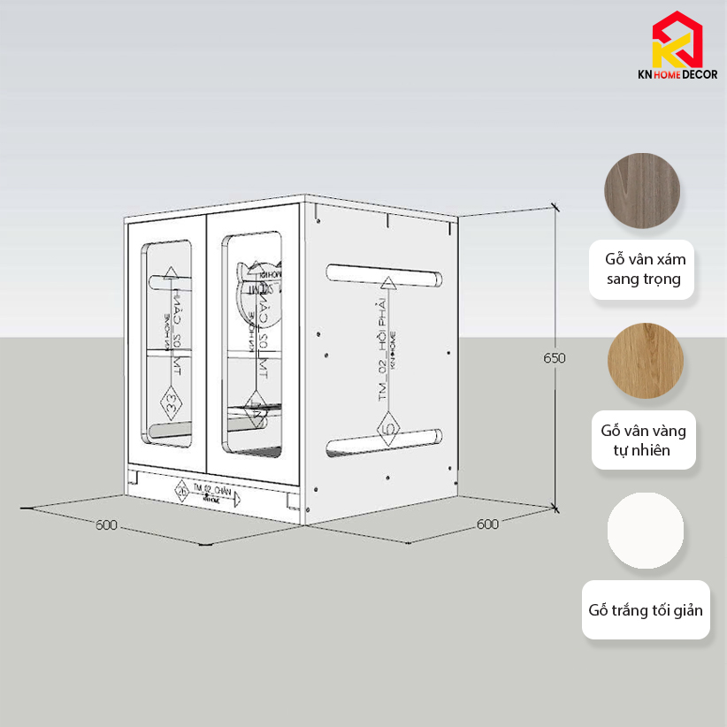 Chuồng mèo MDF phủ Melamine có ô thông thoáng, cửa kính mica và ngăn vệ sinh, thương hiệu KN Home Decor.