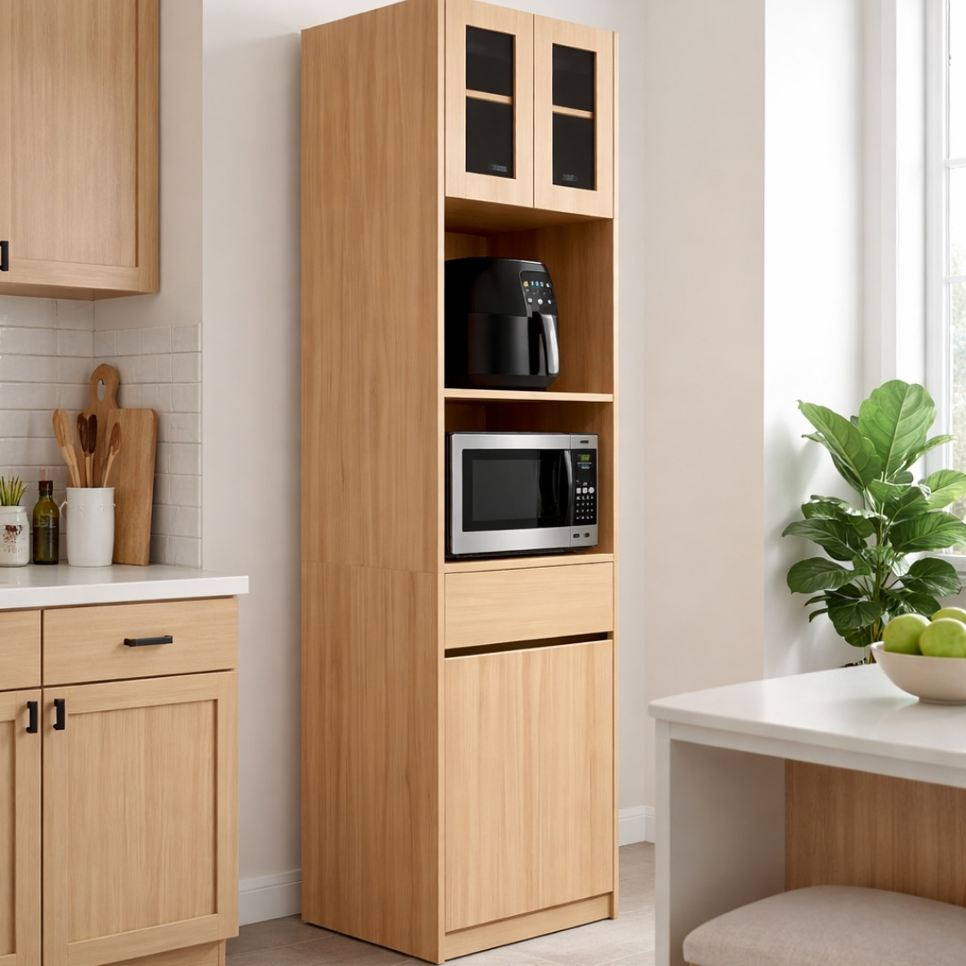 Tủ Pantry Kịch Trần MDF Melamine 60x48x219cm Tủ Bếp Mini Đa Năng Hiện Đại KN Home Decor