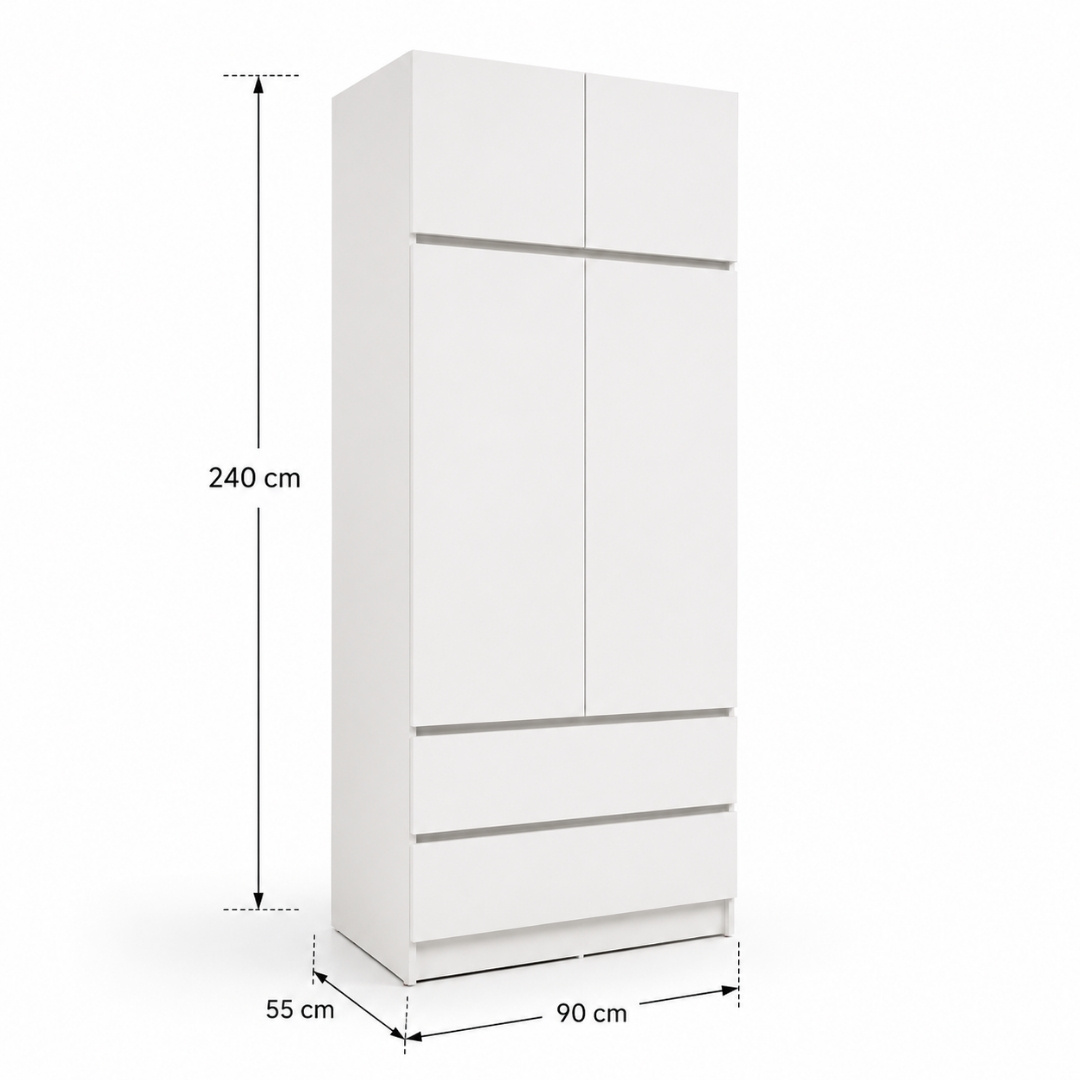 Tủ Quần Áo 4 Cánh 2 Ngăn Kéo MDF Chống Ẩm 90x55x240cm KN-TQA9055240