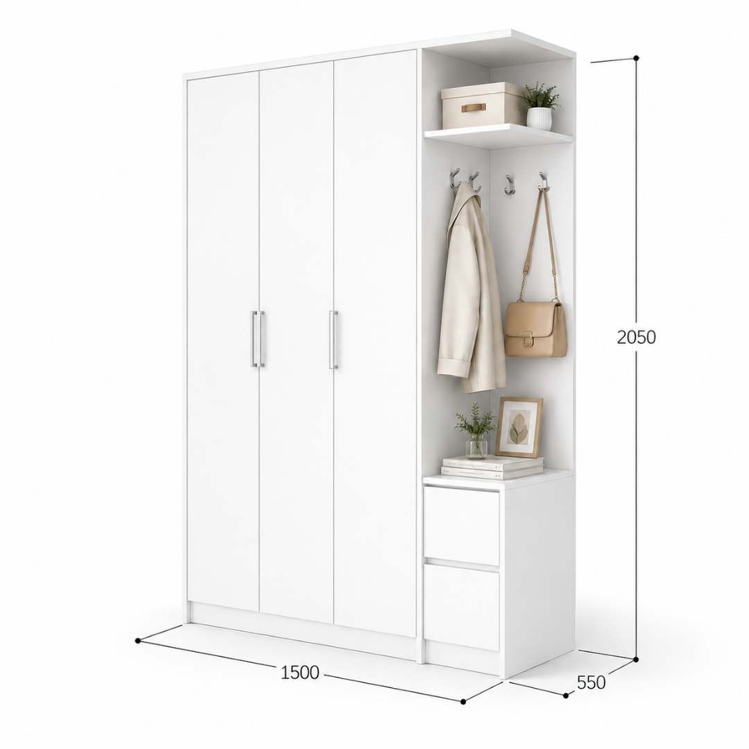 TỦ QUẦN ÁO KẾT HỢP KỆ TREO ĐA NĂNG 150x55x205CM – KN HOME DECOR