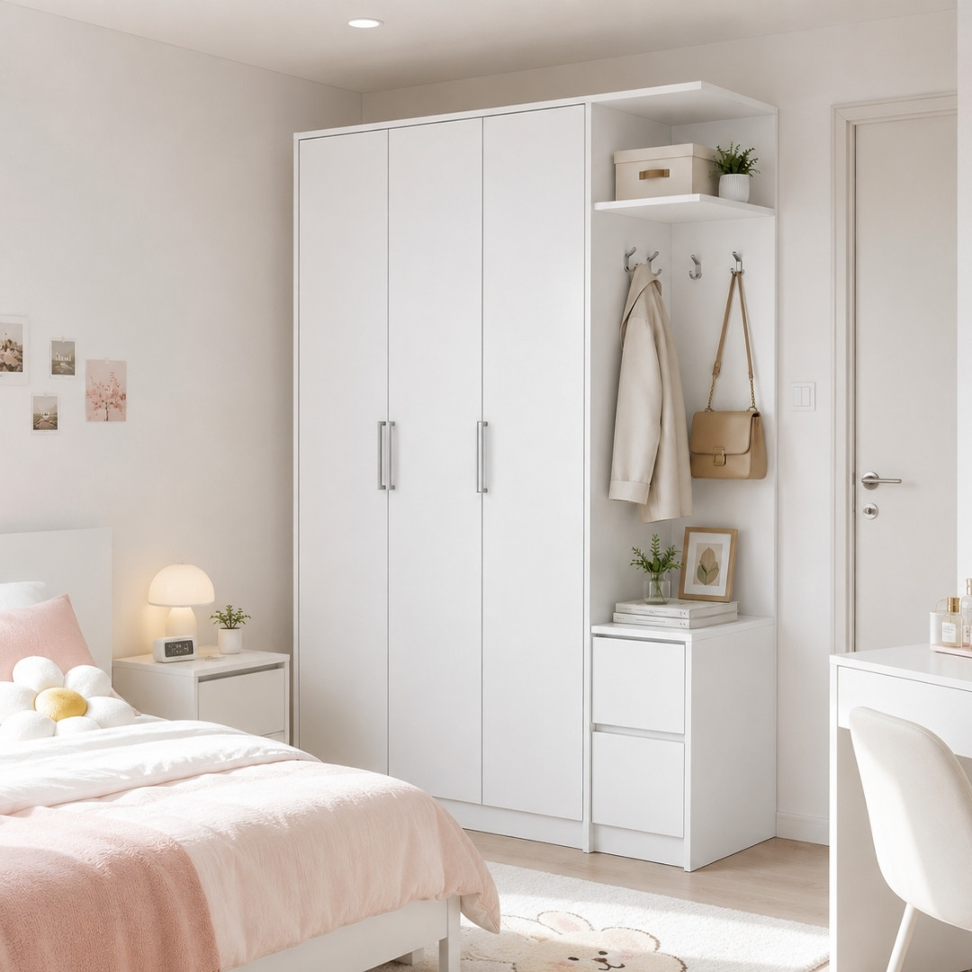 TỦ QUẦN ÁO KẾT HỢP KỆ TREO ĐA NĂNG 150x55x205CM – KN HOME DECOR