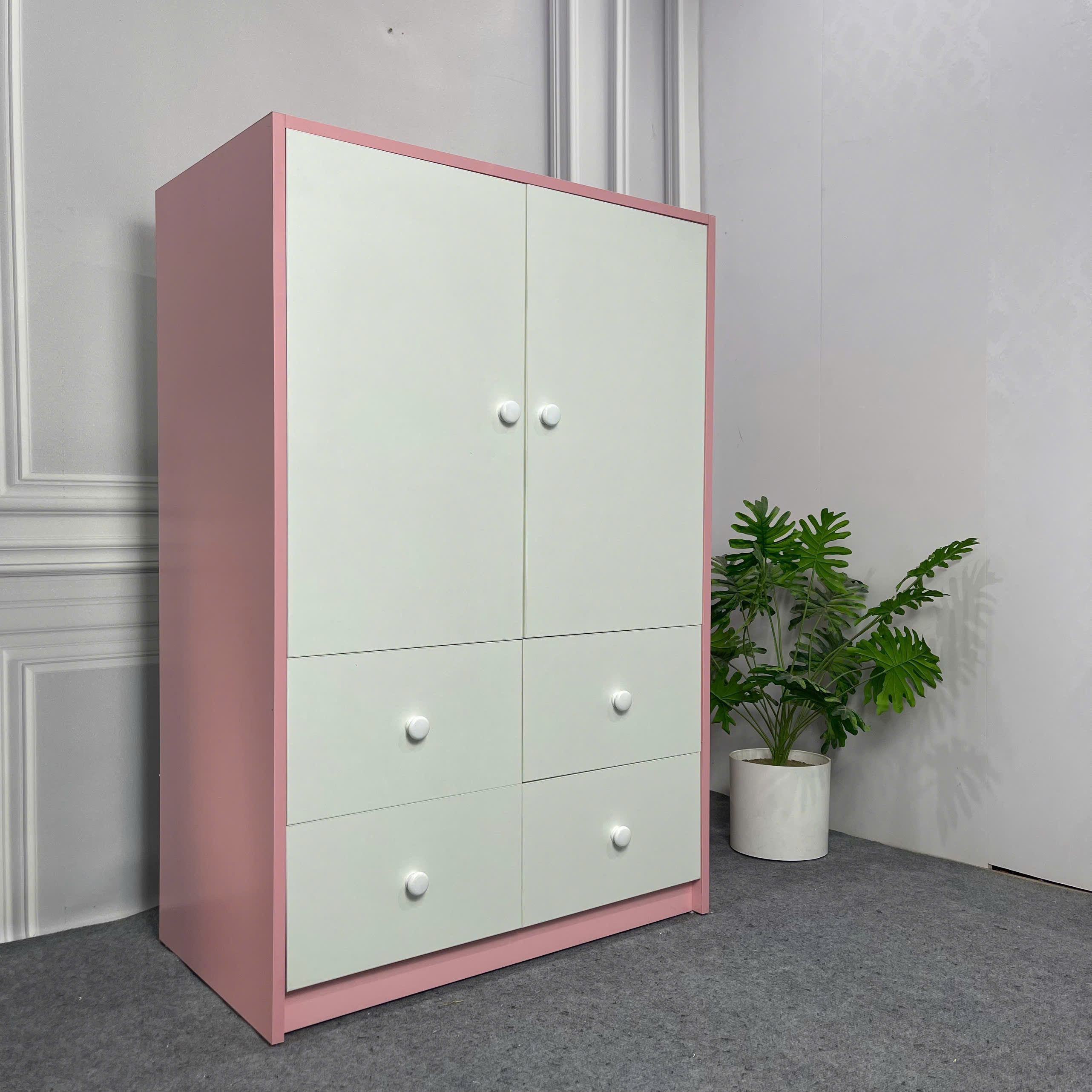 Tủ Quần Áo Trẻ Em MDF Melamine 90x50x130cm Có Ngăn Kéo Thiết Kế Dễ Thương KN Home Decor