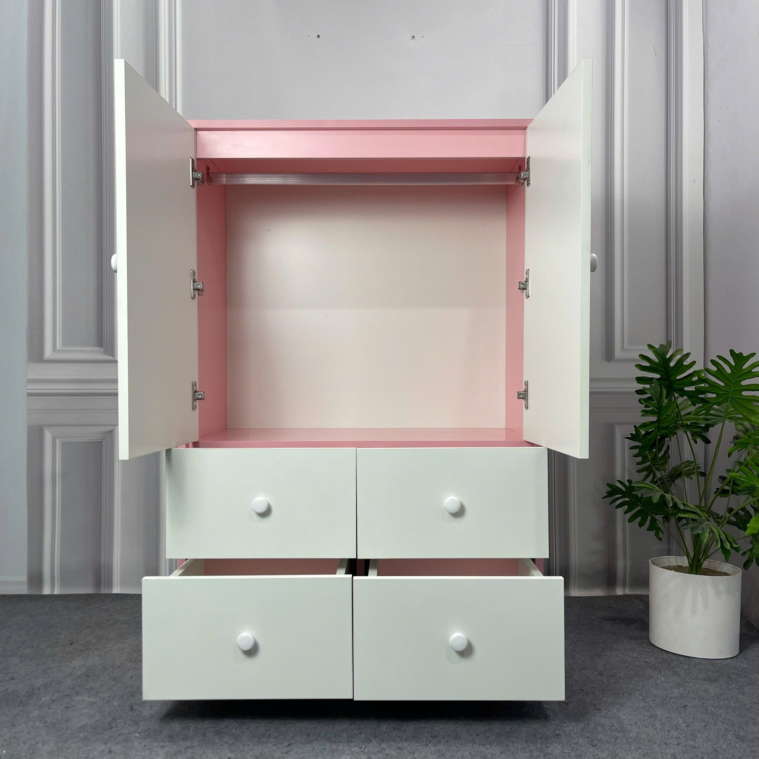 Tủ Quần Áo Trẻ Em MDF Melamine 90x50x130cm Có Ngăn Kéo Thiết Kế Dễ Thương KN Home Decor