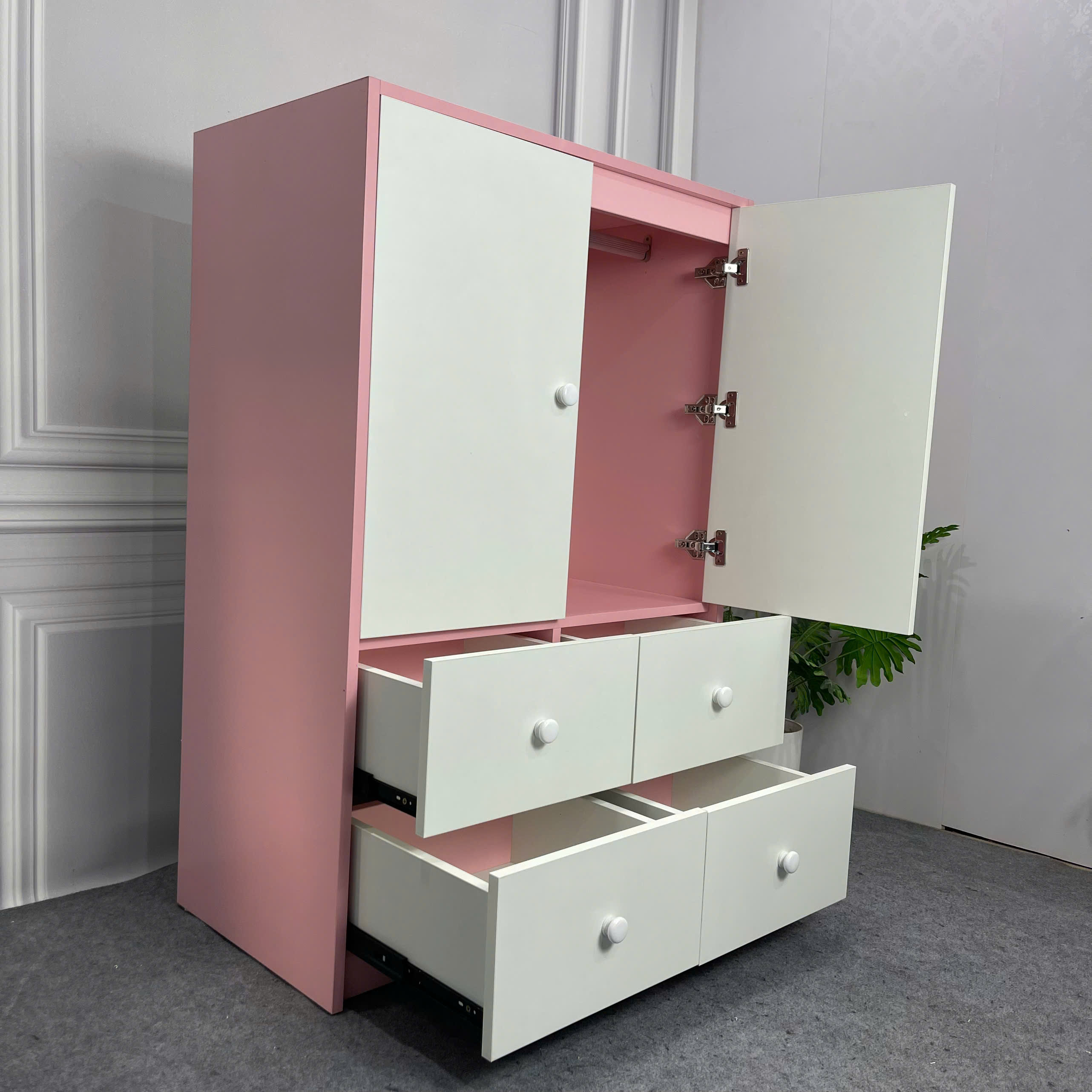 Tủ Quần Áo Trẻ Em MDF Melamine 90x50x130cm Có Ngăn Kéo Thiết Kế Dễ Thương KN Home Decor