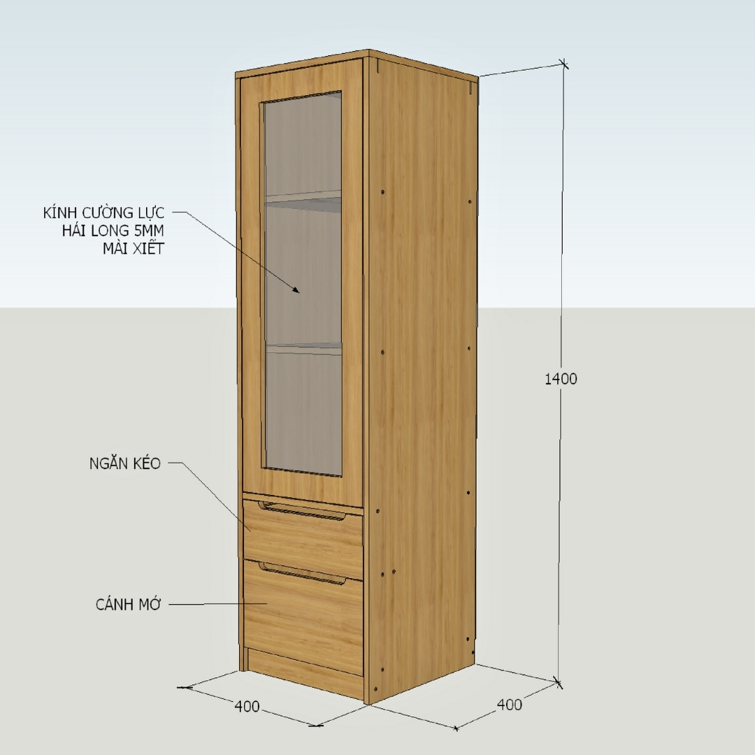 Tủ sách gỗ MDF phủ Melamine, kích thước 40x40x140 cm, cánh kính cường lực 5mm, màu trắng, gỗ sồi vàng hoặc vân gỗ xám, thiết kế hiện đại tiết kiệm diện tích