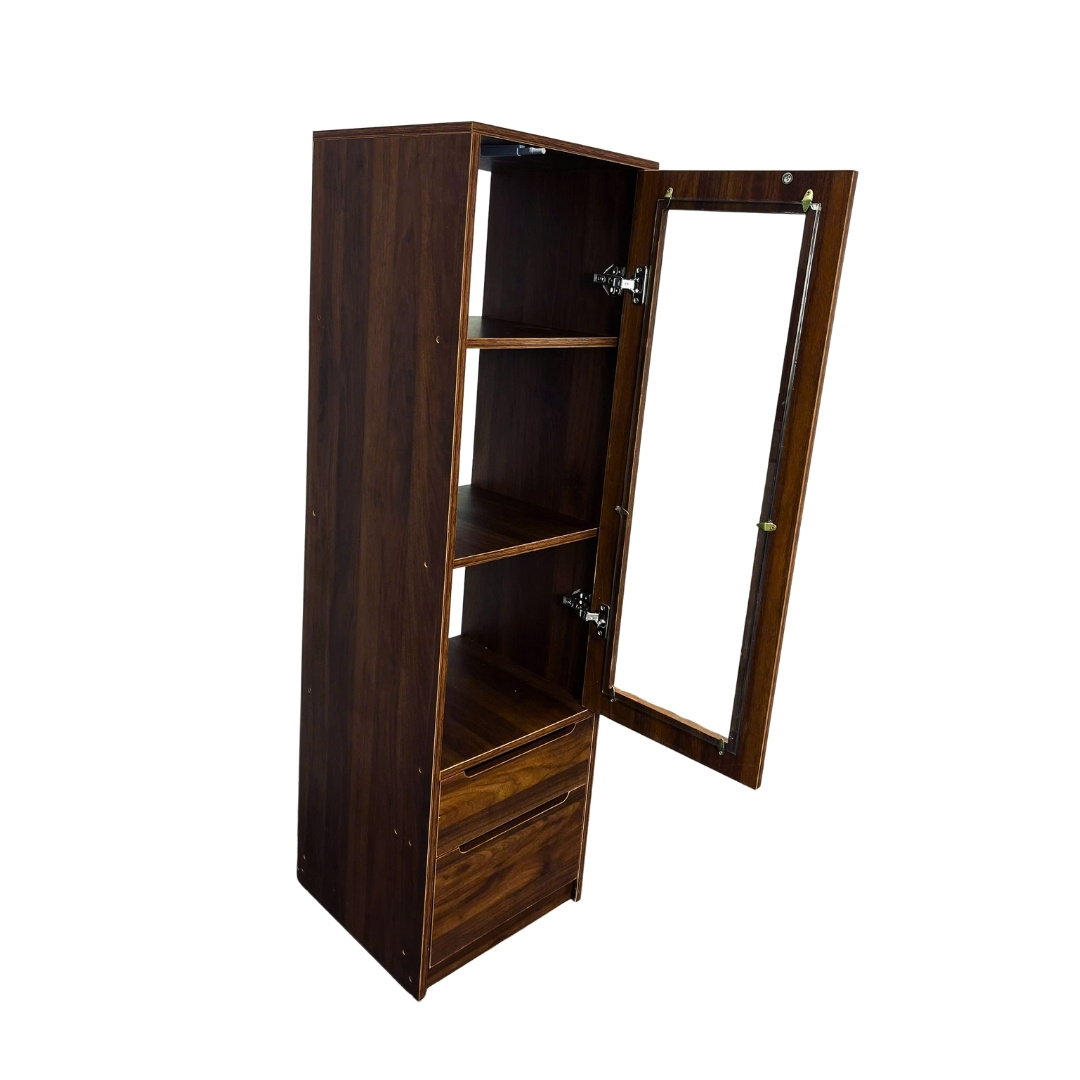 Tủ sách gỗ MDF phủ Melamine, kích thước 40x40x140 cm, cánh kính cường lực 5mm, màu trắng, gỗ sồi vàng hoặc vân gỗ xám, thiết kế hiện đại tiết kiệm diện tích