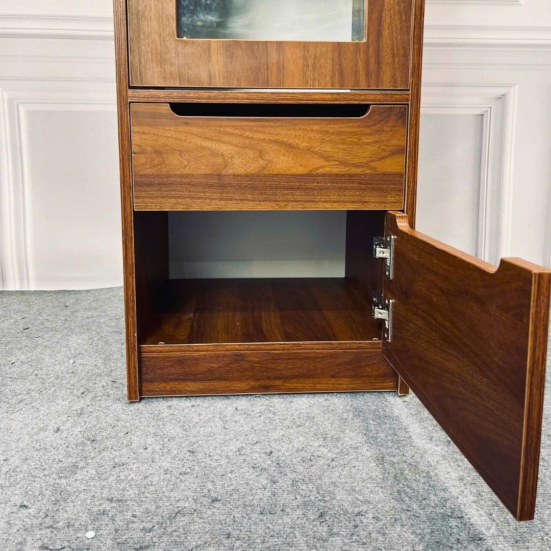 Tủ sách gỗ MDF phủ Melamine, kích thước 40x40x140 cm, cánh kính cường lực 5mm, màu trắng, gỗ sồi vàng hoặc vân gỗ xám, thiết kế hiện đại tiết kiệm diện tích