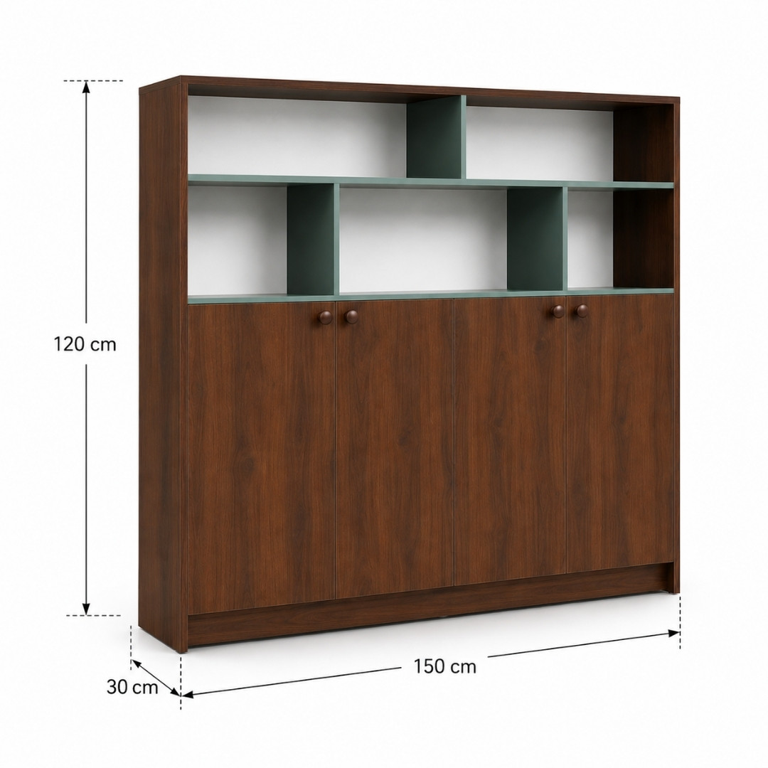 Tủ Sách Kết Hợp Tủ Lưu Trữ MDF Chống Ẩm 150x30x120cm KN-TS15030120